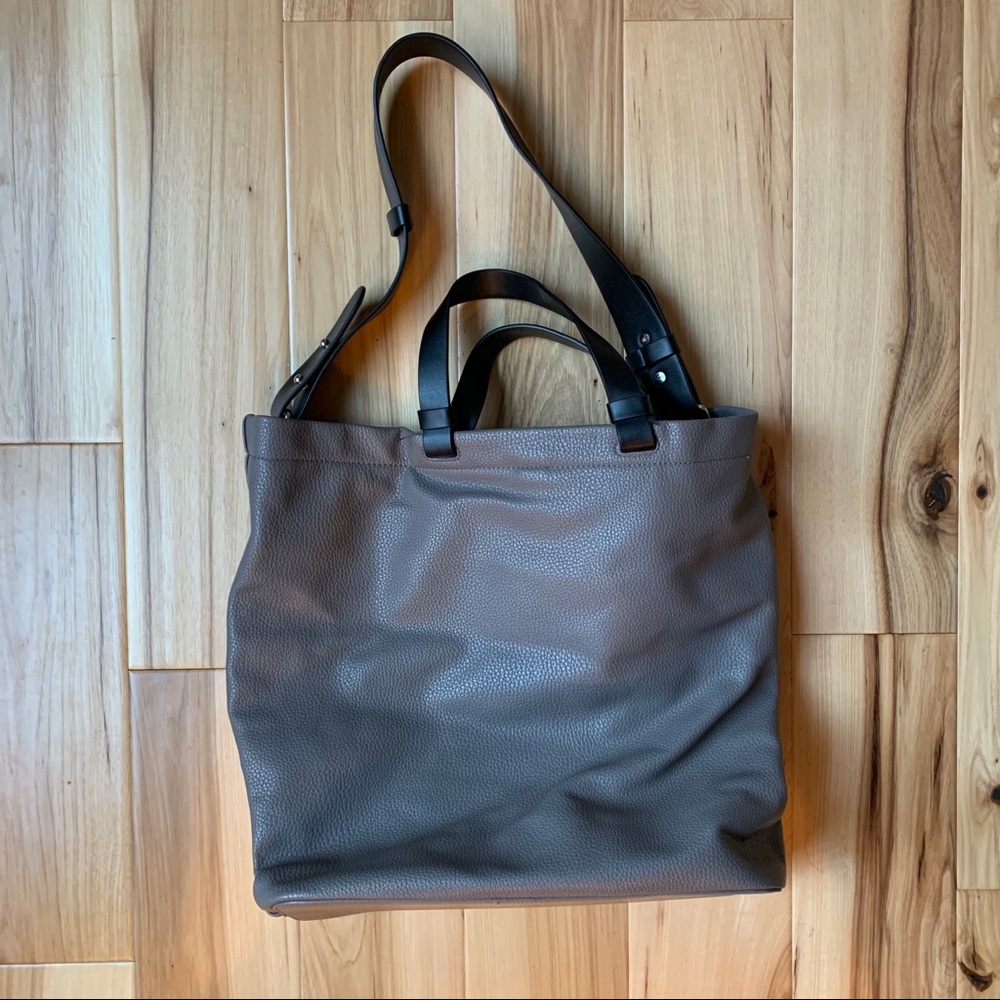 grey faux leather tote bag